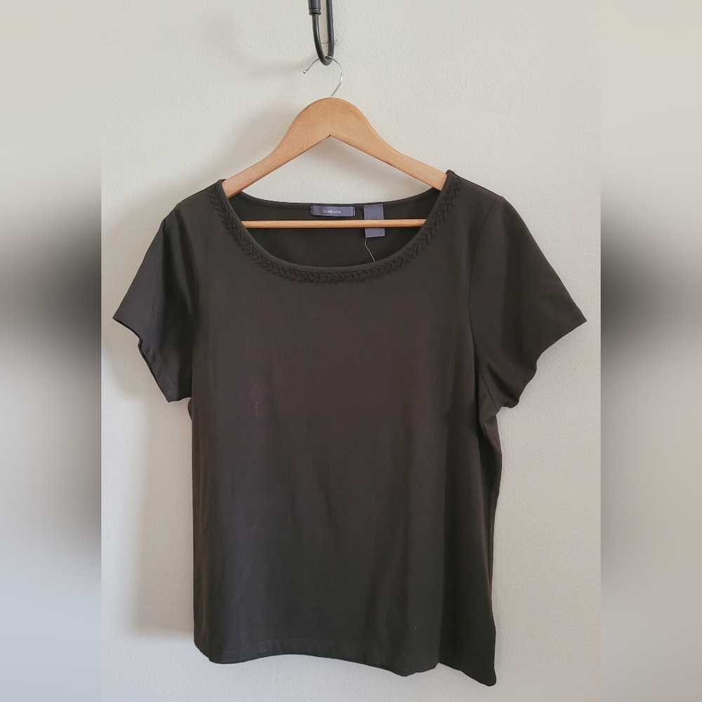 Liz Claiborne Stitch Trimmed Cotton + Stretch Top, Women's XL, Chocolate Brown - Picture 1 of 8